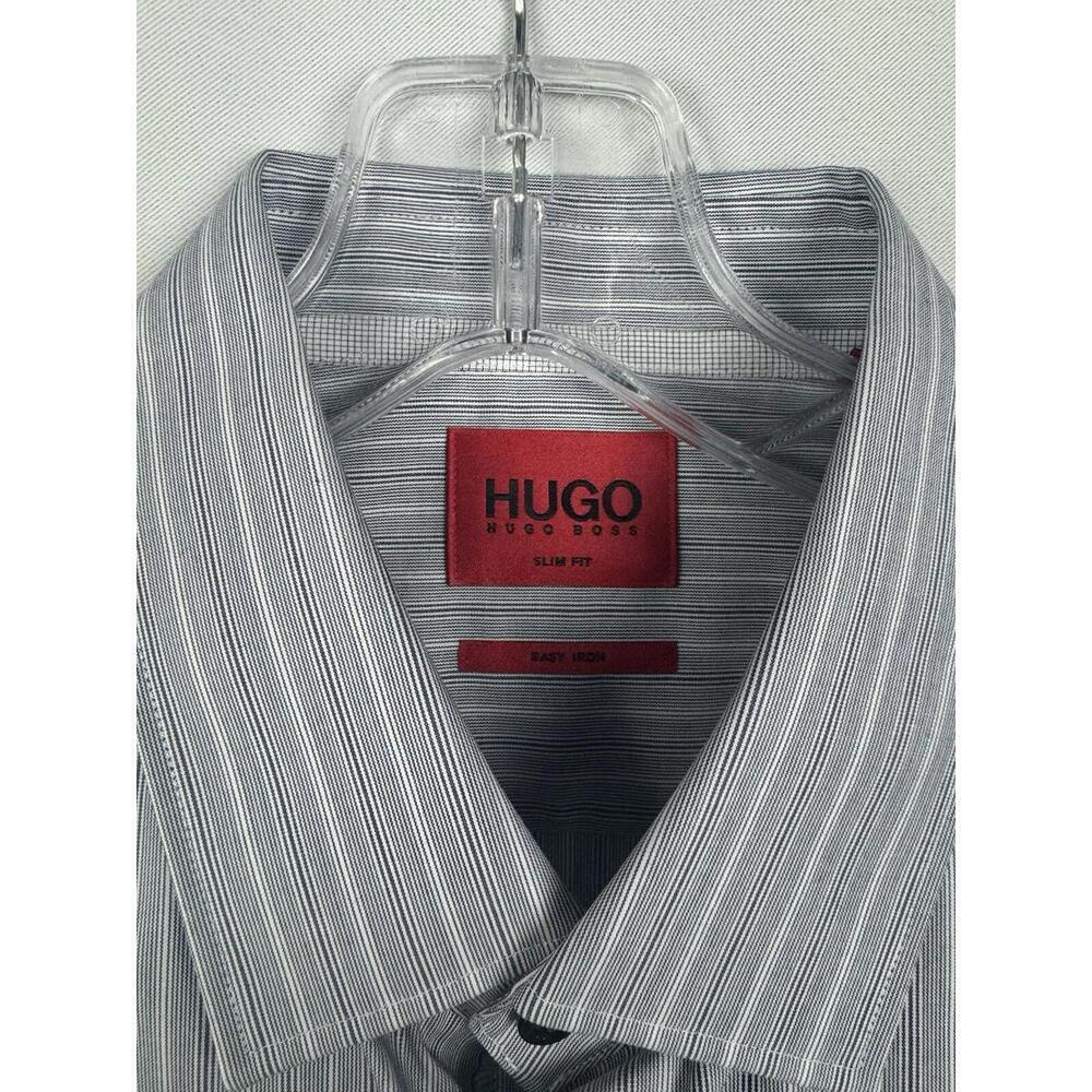 Hugo Boss Red Label Koey Slim Fit Easy Iron Striped Dress Shirt Blue Size 41/16 - Picture 4 of 8